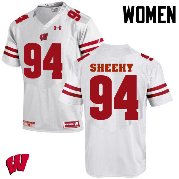 Women Wisconsin Badgers #94 Conor Sheehy College Football Jerseys-White